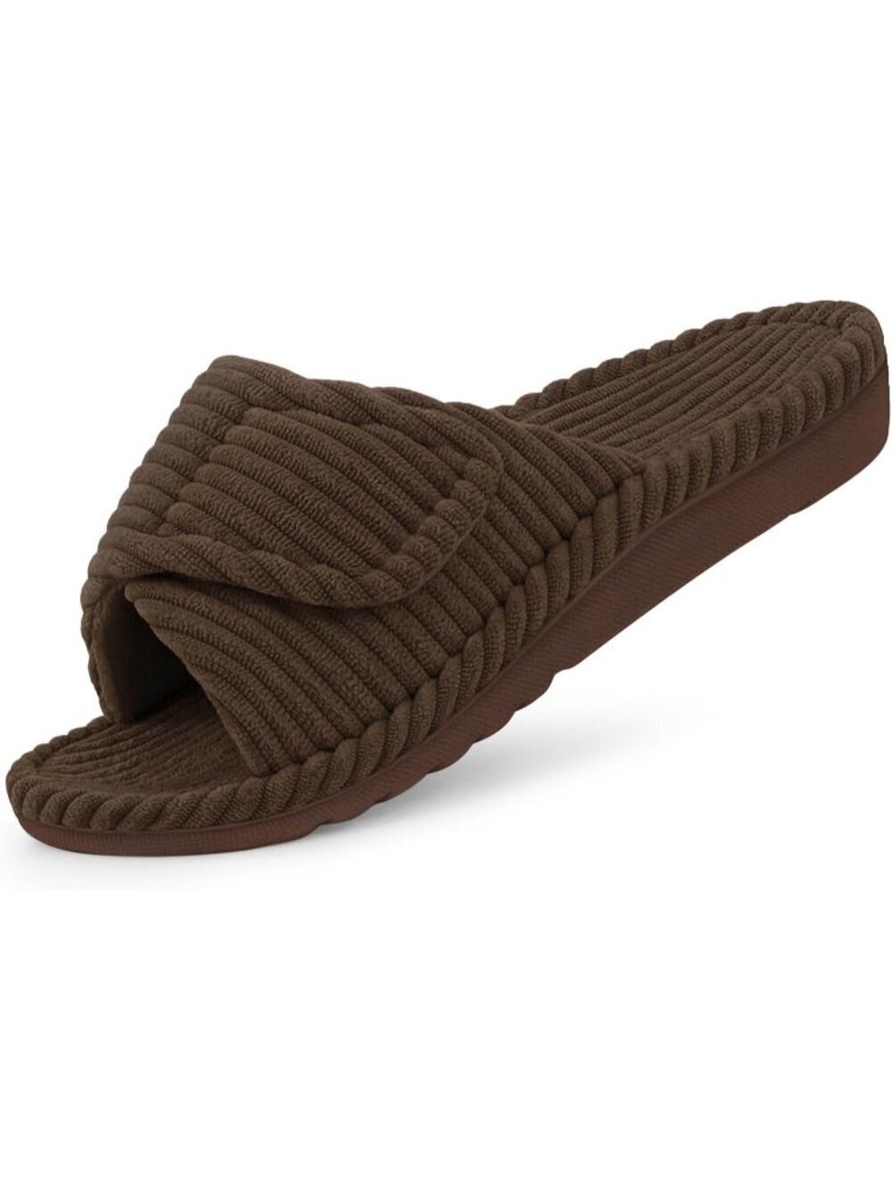Women's Brown Orthopedic Support Indoor House Corduroy Open Toe Slipper Shoes